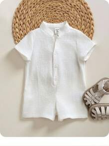 Pelele con manga corta y cuello alto con diseño de dibujos animados lindo para bebé niño, adecuado para primavera y verano