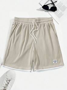 Manfinity RSRT Manfinity 男士华夫格纹理透气撞色休闲短裤，度假风撞色拼布沙滩裤，男士华夫格纹理撞色休闲短裤，度假风短裤网眼男士网眼 - 杏色 - 查看 4