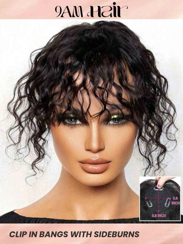 Water Wave Natural Black Topper Hair With Bangs Human Hair Toppers For Women Clip In Hair Extensions Daily Use Easy To Wear