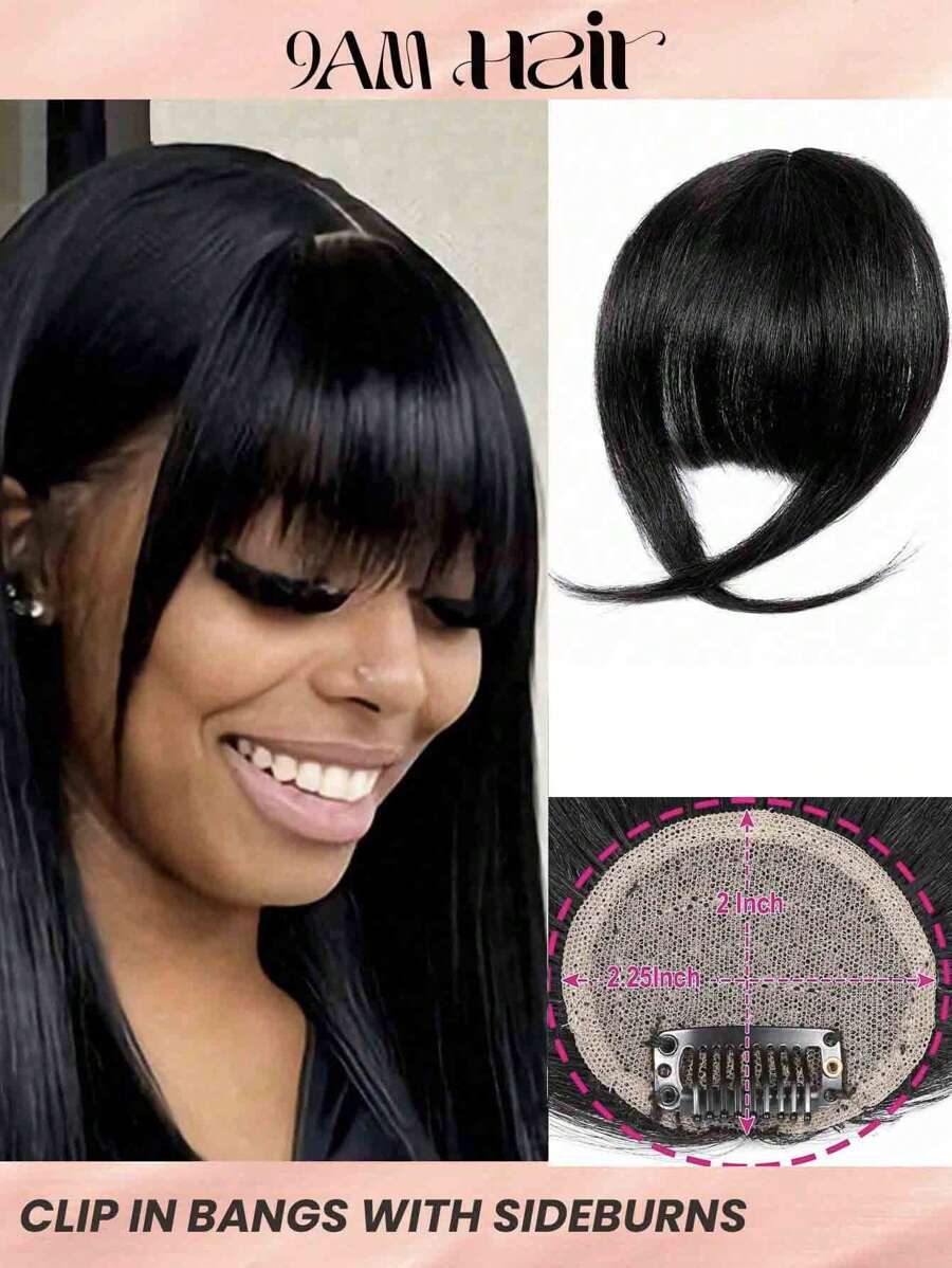 French Bangs Human Hair Air Bangs With Sideburns Brown Color Bangs Clip In Hair Extensions Beginner Friendly - Natural Black - View 1