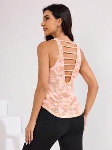 SHEIN Sport Studio Women Camouflage Print Backless Workout Tank Top For Daily Fitness
