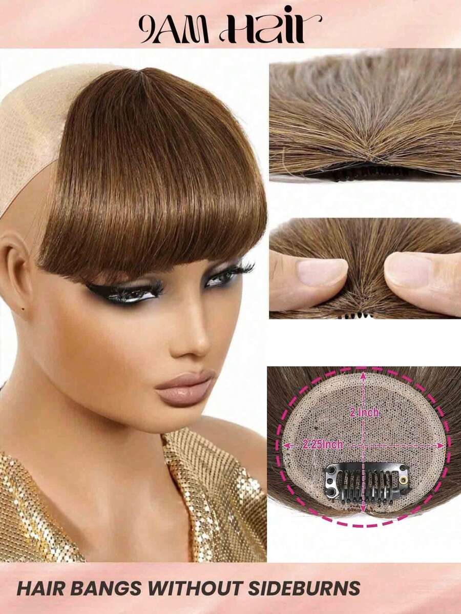 French Bangs Bigger Size Human Hair Air Bangs Brown Color Bangs Clip In Hair Extensions Beginner Friendly - S4 - View 1