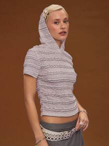COUREZ Fitted Lace Baby Tee With Hoodie Cute/ Tops Summer Tops Going Out Tops /Street Casual/Leisure Music Festival