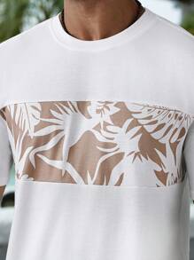 Manfinity RSRT 大码男式夏季休闲植物印花拼布T恤