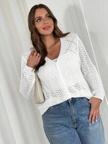 Vionelle 大码休闲百搭纯色镂空针织开衫