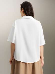 Flouryn Camicia casual leggera con collo alto e maniche corte, ideale per l'ufficio, disponibile anche in taglie comode - Bianco - Visualizzare 2