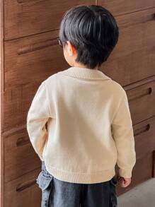 Zikori Zikori Cardigan à fermeture éclair en tricot avec motif floral torsadé pour garçons, décontracté