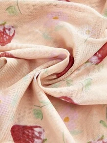 ROMWE Kawaii 草莓印花不对称下摆夏季抹胸，Y2K 风格网眼面料衬衫 - 珊瑚橙 - 查看 4