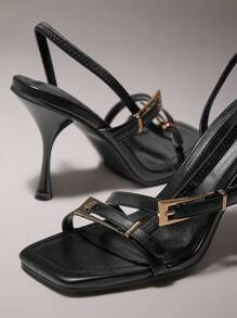 SHUZIA Tacones de aguja de mujer con correa y hebillas - Negro - Ver 8
