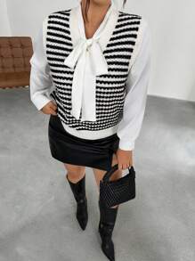 Firerie Women Casual Contrasting Color Hollow V-Neck Sweater Vest Teacher Outfit Back To School Clothes Winter Cdothes For Women Fall Women Clothes