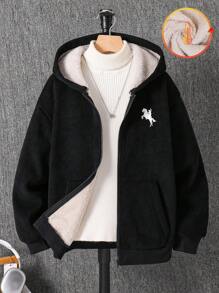 SHEIN Tween Boy Corduroy Thermal Lined Zip-Up Hooded Jacket, Can Be Paired With Halloween Sweatshirt, Autumn/Winter Long Sleeve Shirt, Pullover, Shirt, Boys Joggers, Suitable For Commuting, School, Casual, Sports, Autumn/Winter, Teen Boy Zip Up Hoodie, Boys Winter Hoodie Jacket, Boys Thermal Lined Hoodie, Tween Boys Sherpa Lined Jacket Fall