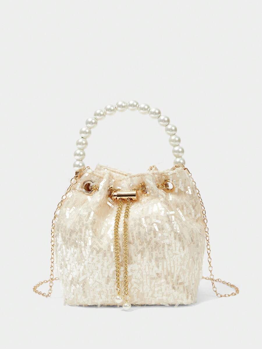 SHECARRY 链条细节仿珍珠装饰晚装包 - 米色 - 查看 1