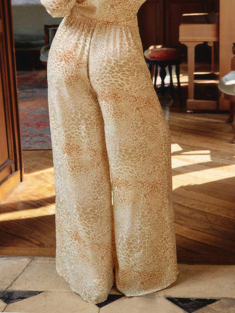 Pantalones plisados de estampado de leopardo ligeros, pantalones de vacaciones para mujeres en otoño
