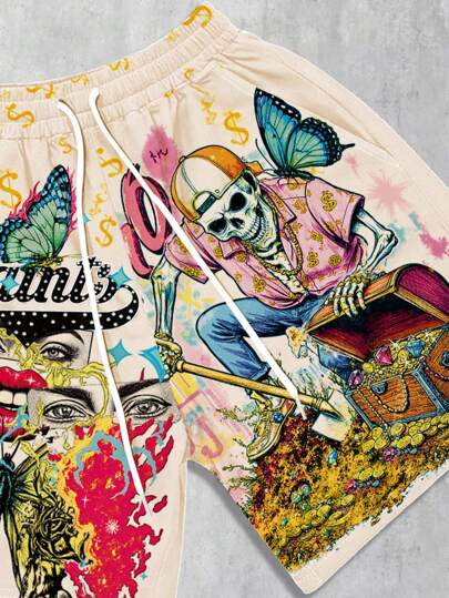 Street Life Men's Graphic Skull Print Casual Shorts