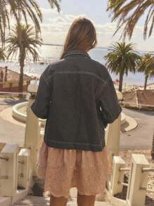 Aralina Winter / Summer Denim Black Wash Oversized Shirt - Dark Wash - View 2