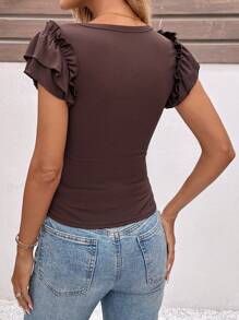 INAWLY Women's Casual Solid Color Ruffled T-Shirt, Summer