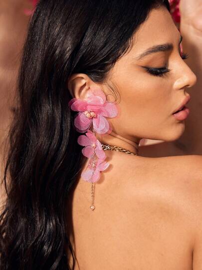 SHEIN SXY 时尚优雅水晶花瓣长流苏耳环