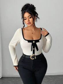 Elenzga Áo thun nút kim loại họa tiết hoa 3D Colorblock cỡ lớn thanh lịch, bộ sưu tập Kooky Elegance (Woe Is Me Vibes) (Wednesday Aesthetic) không bao giờ lỗi mốt - màu đen - Xem 4