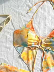 SHEIN Traje de baño de una pieza con volantes y estampado floral de estilo rural para mujer, informal para resort, fiesta en la piscina, playa y tomar el sol, nuevo estilo de bikini 25SS - Multicolor - Ver 3