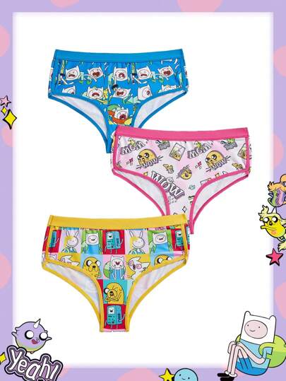 Adventure Time X ROMWE 3pcs/Pack Plus Size Cartoon Cute Funny Printed Briefs