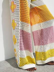 Maija Damen Sommer Urlaub Farbblock Ausschnitt Strick Weite Bein Hose Buttergelb Strand Urlaub Outfits Urlaub Outfits Frauen Boho Kleidung Frauen Häkeln Boho Frauen Bekleidung Bohemian Kleidung für Frauen