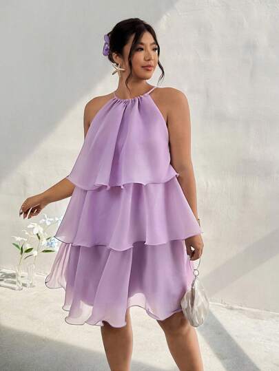 Firerie Plus Size Women's Elegant Lightweight Sleeveless Multi-Layer Cake Dress, Comfortable Casual Suitable For Dating,Gathering,Party In Spring/Summer