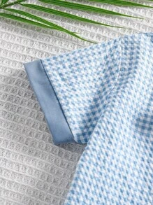 Souflis Souflis Bộ 4 món đồ kẻ caro xanh cho bé trai, gồm áo cổ ngắn tay và quần đùi yếm thông thường, trang phục quý ông thích hợp cho sinh nhật, đám cưới, tốt nghiệp, những dịp trang trọng hoặc thường ngày - Màu xanh lam - Xem 6