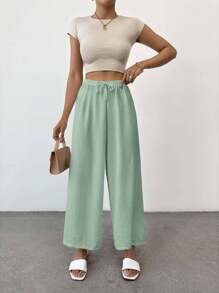 EURMUSE Quần nữ thường ngày màu trơn Petite Cottnline Knot - Màu xanh Bạc hà - Xem 7