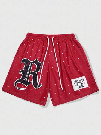 Street Life Shorts décontractés amples avec cordon de serrage à la taille, imprimés pois et lettres pour hommes