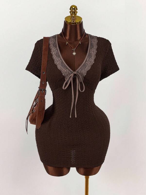 Amplova Plus Size Women Hippy Style Low Cut Bodycon Dress