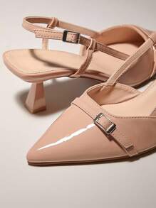 SHUZIA 女士 Pat Nude 建筑感露跟高跟鞋 | 酒红色中底和装饰艺术风格的搭扣 | 雕刻小猫跟高跟鞋，适合会议室和烛光晚餐 - 米色 - 查看 7