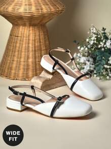 SHUZIA Tacones de correa trasera de uso diario y versátil para mujer de ajuste ancho - Blanco - Ver 5