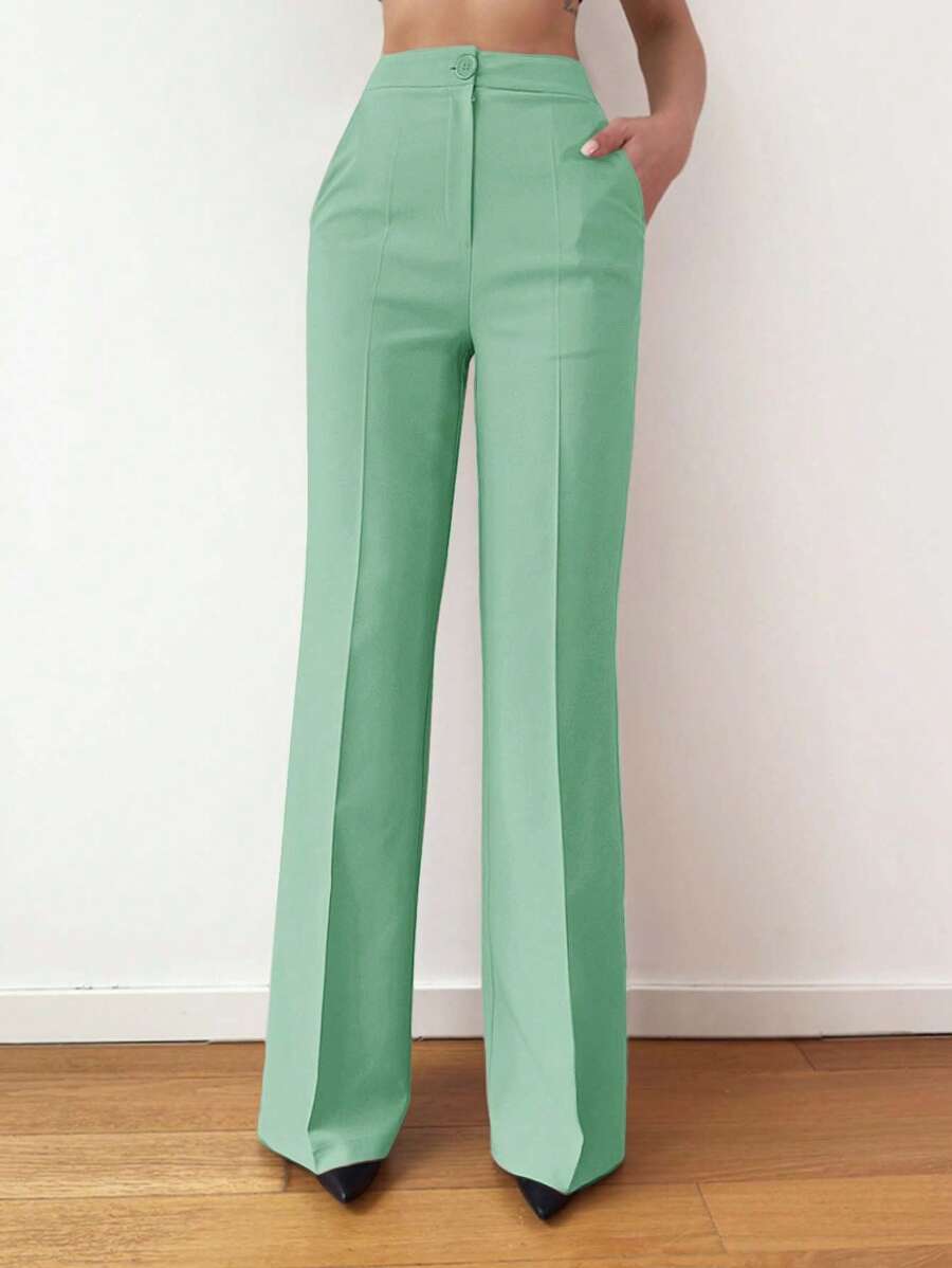 SHEIN Cottnline Solid Straight Leg Suit Trousers - Mint Green - View 1