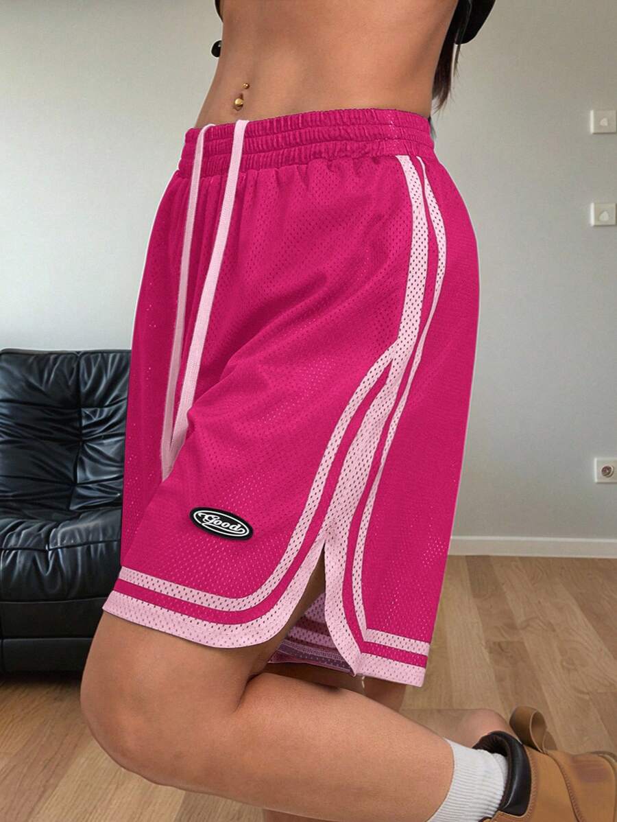 Coolane Women's Spring/Summer Streetwear Sportswear Breathable Mesh Sport Black Shorts - Hot Pink - View 1