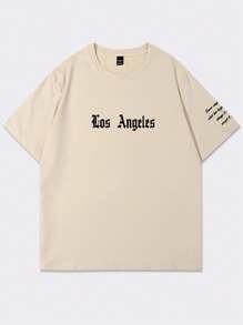 Manfinity EMRG Men's Round Neck Short Sleeve T-Shirt With Letter Print - Khaki - View 2