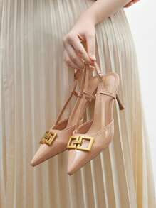 CUCCOO BIZCHIC Giày cao gót mũi nhọn thon gọn màu mơ, có quai sau và khóa đồng, giày cao gót đi làm hàng ngày phù hợp cho phụ nữ - Màu be - Xem 5