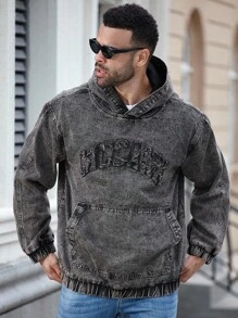 Manfinity Homme Plus Size Men's Casual Outdoor Fashion Long Sleeve Denim Jacket , Men Acid Wash Hoodie, Fall - Rust Brown - View 5