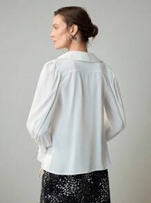 Uhlyne Women's Business Casual Blouse, Minimalist Office Wear, Loose Fit Comfortable Pullover Shirt With Flared Cuffs, Long Sleeve, Pure White - White - View 4