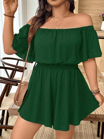 EMERY ROSE 女式大码纯色露肩休闲短袖连体裤