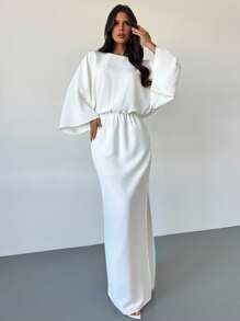 Firerie Robe droite blanche élégante, minimaliste, chic et romantique pour femmes. Manches chauve-souris, robe de garden-party, robe de remise des diplômes blanche, tenue décontractée d'été, retour à l'école, tenue de voyage en avion, tenue de sortie