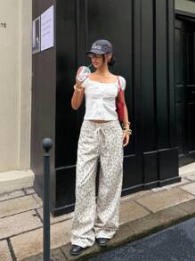Muchica Pantalon à bretelles en jean imprimé léopard pour femmes, convient pour un usage quotidien