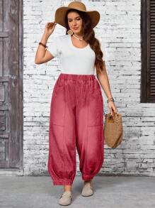 EMERY ROSE Jeans holgados para mujer de talla grande con bolsillos y corte acampanado - Rojo - Ver 5