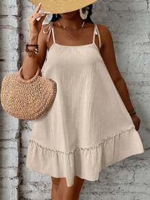 Breezaya Plus Size Effen Kleur Spaghettiband Getailleerd Casual Mini Jurk