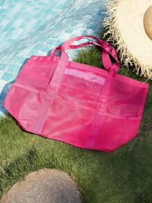 Beach Bag, Mesh Beach Bag Oversized Beach Tote 8 Pockets Beach Towel Bag Hollow Out - Multicolor - View 9