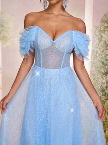 Glamrae Elegant Blue Sequin Embroidery Fabric One Shoulder Large A-Line Ball Gowns,Luxurious Formal Dinner Dresses For Wedding Guests & Birthday - Army Green - View 2