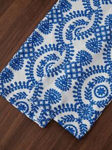 2pcs Girls' Holiday Basic Halter Shirt + Loose 3/4 Pants Floral Printed Woven Set - Blue - View 7