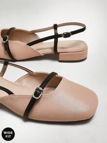 SHUZIA 宽版女士时尚日常百搭后绑带高跟鞋 - 米色 - 查看 7