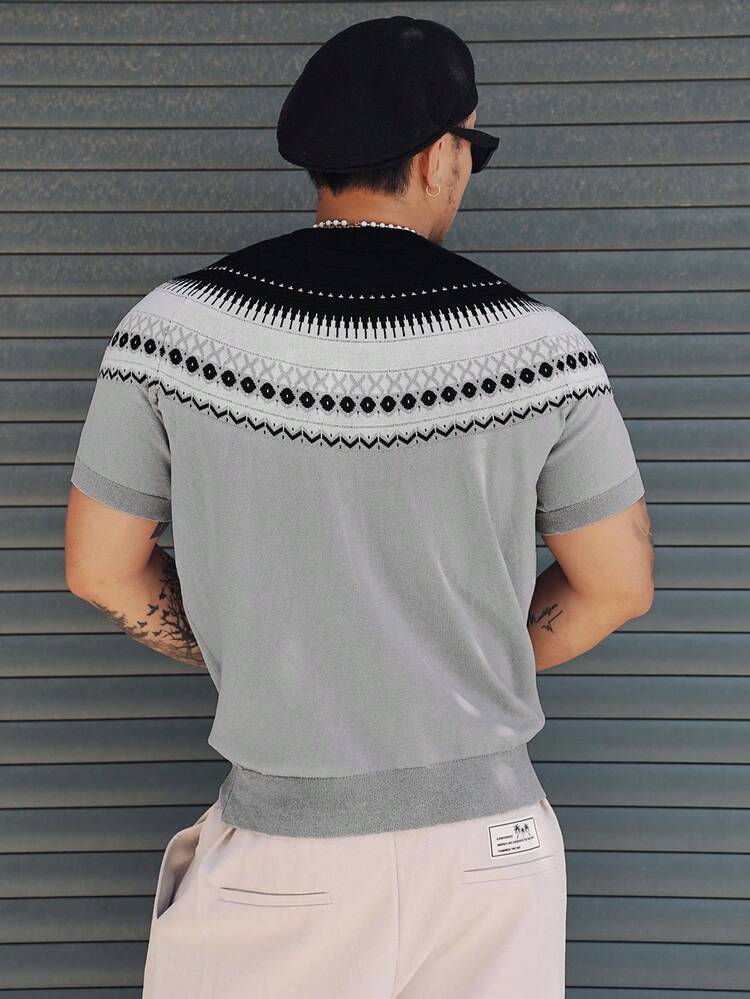 Men's Geometric Pattern Jacquard Knit Sweater For Spring/Summer