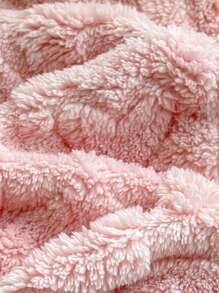 SHEIN Babygirl 毛绒粉色心形图案休闲百搭夹克，秋冬 - 粉色 - 查看 3