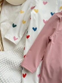2pcs/Set Baby Girl Cute Knitted Pink Heart Pattern Long Sleeve Romper Set, Autumn/Winter